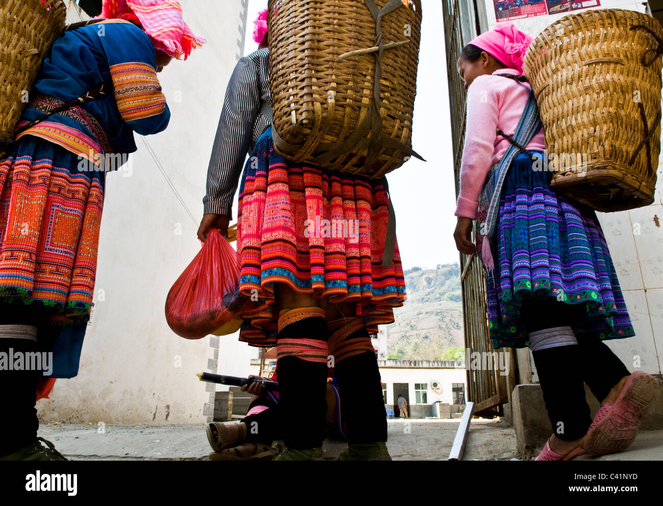 Flower Hmong women in the market. Stock Photo