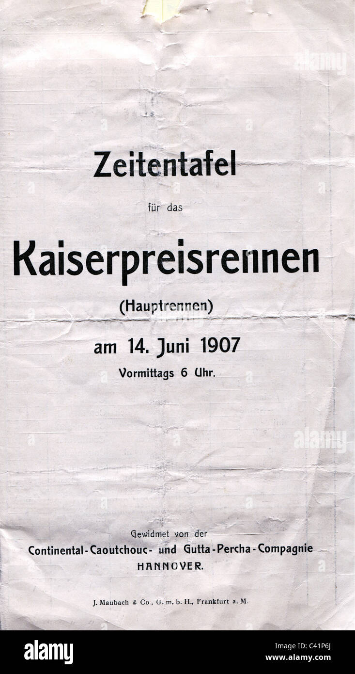 sport, car racing, Kaiserpreis (Emperor's Prize) 1907, times table, main race, 17.6.1907, Kaiserpreisrennen, Taunus, Oberursel, Weilburg, Hesse, Germany, 20th century, historic, historical, 1900s, Additional-Rights-Clearences-Not Available Stock Photo