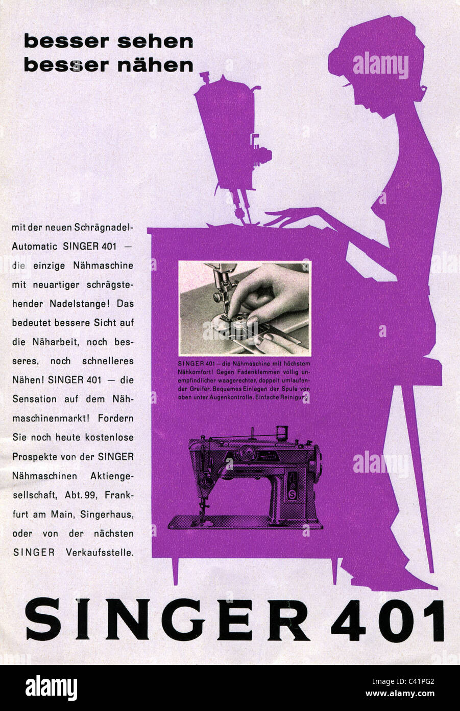 advertising, domestic appliances, sewing machine, Singer 401, advert, West Germany, 1950s, , Additional-Rights-Clearences-Not Available Stock Photo