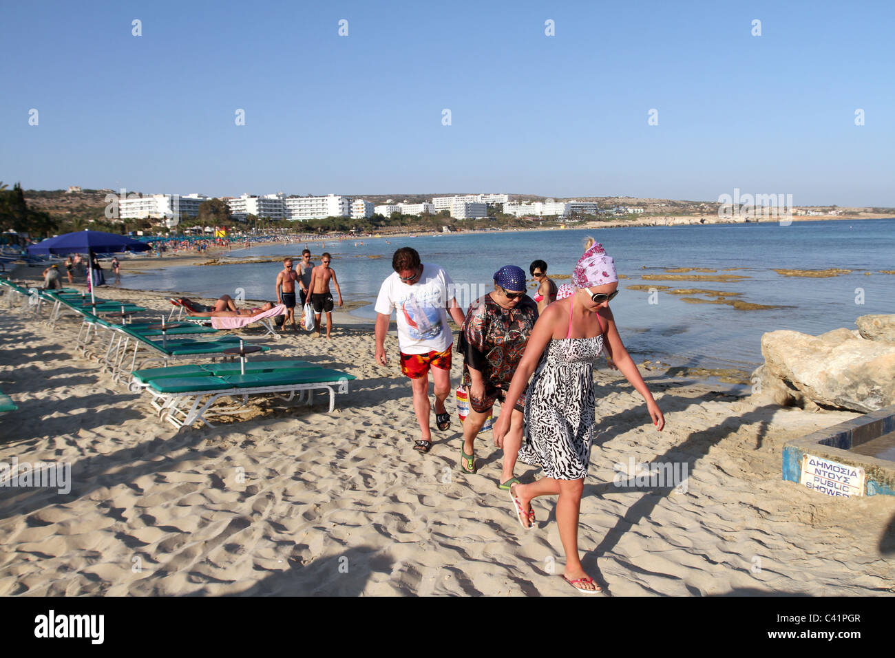 Tourists in the beach in Ayia Napa in the Republic of Cyprus Stock Photo