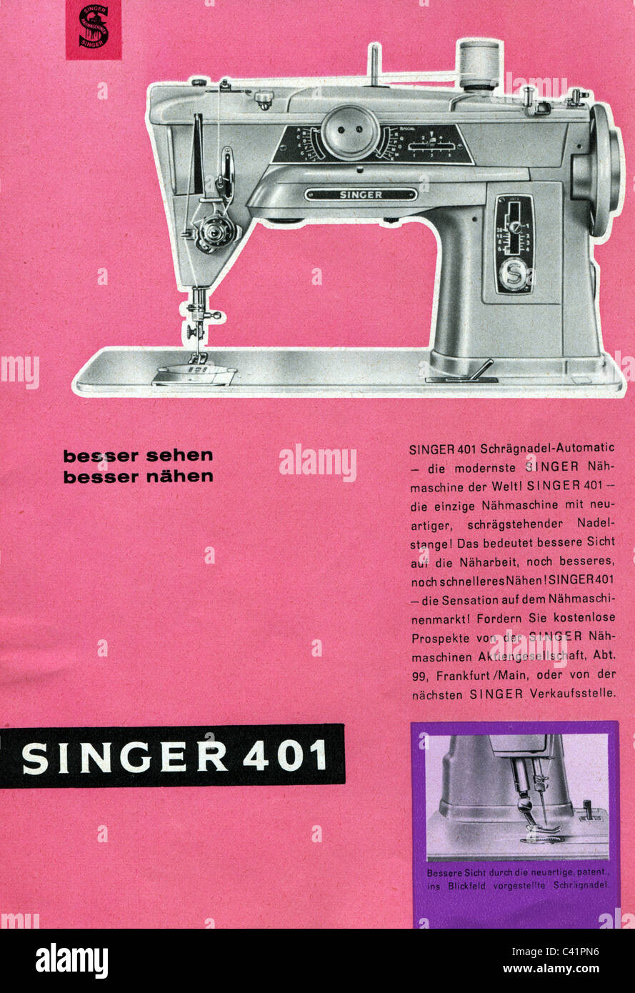advertising, domestic appliances, sewing machine, Singer 401, advert, West Germany, 1950s, , Additional-Rights-Clearences-Not Available Stock Photo
