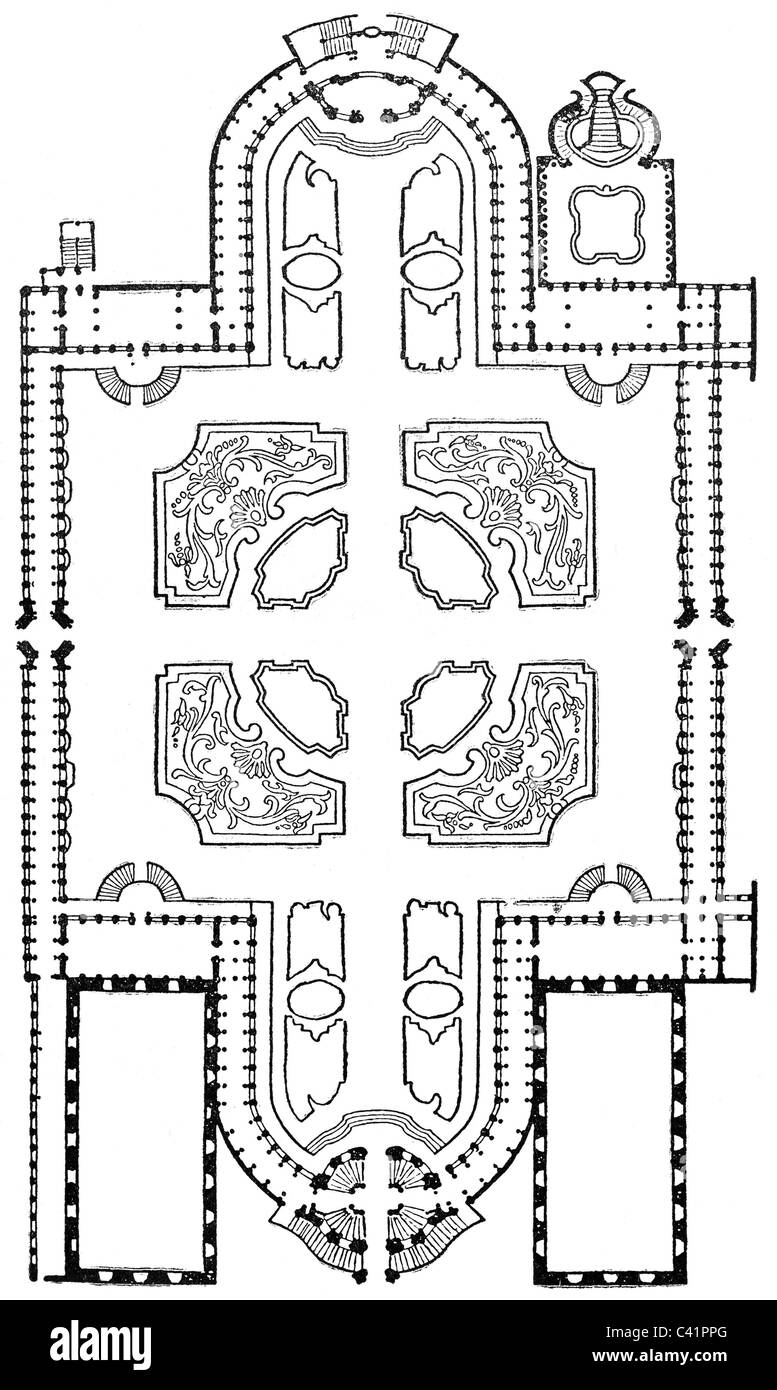 architecture, floor plans, Dresden Zwinger, design by Matthaeus Daniel Poeppelmann, 1709 - 1711, Additional-Rights-Clearences-Not Available Stock Photo