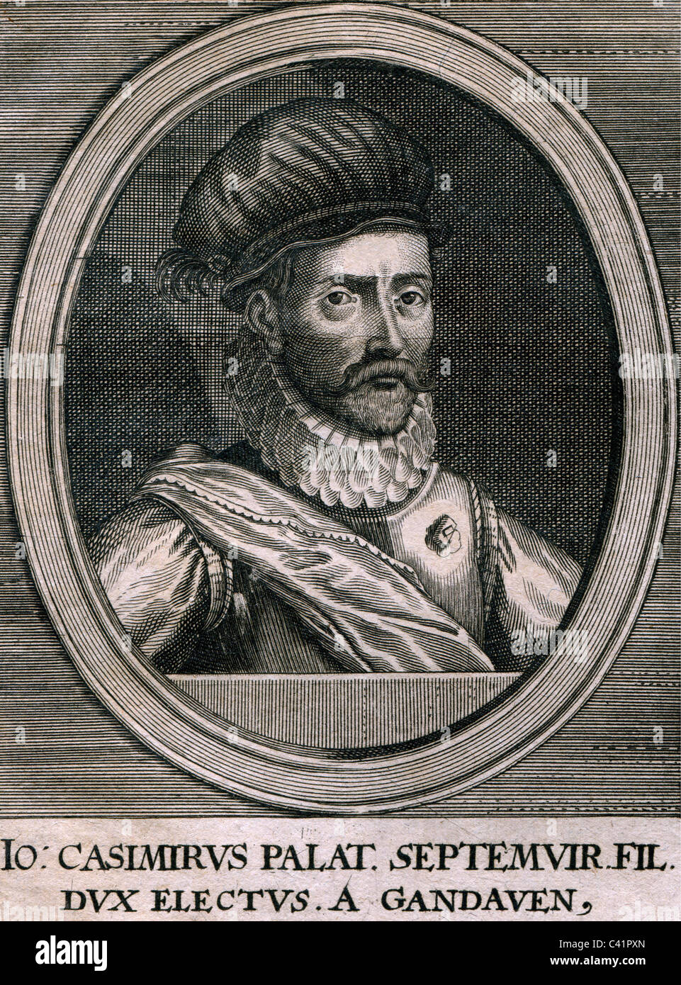 Johann Casimir, 7.3.1543 - 16.1.1592, Count Palatine of the Palatinate-Simmern, contemporary copper engraving, 16th century, Artist's Copyright has not to be cleared Stock Photo