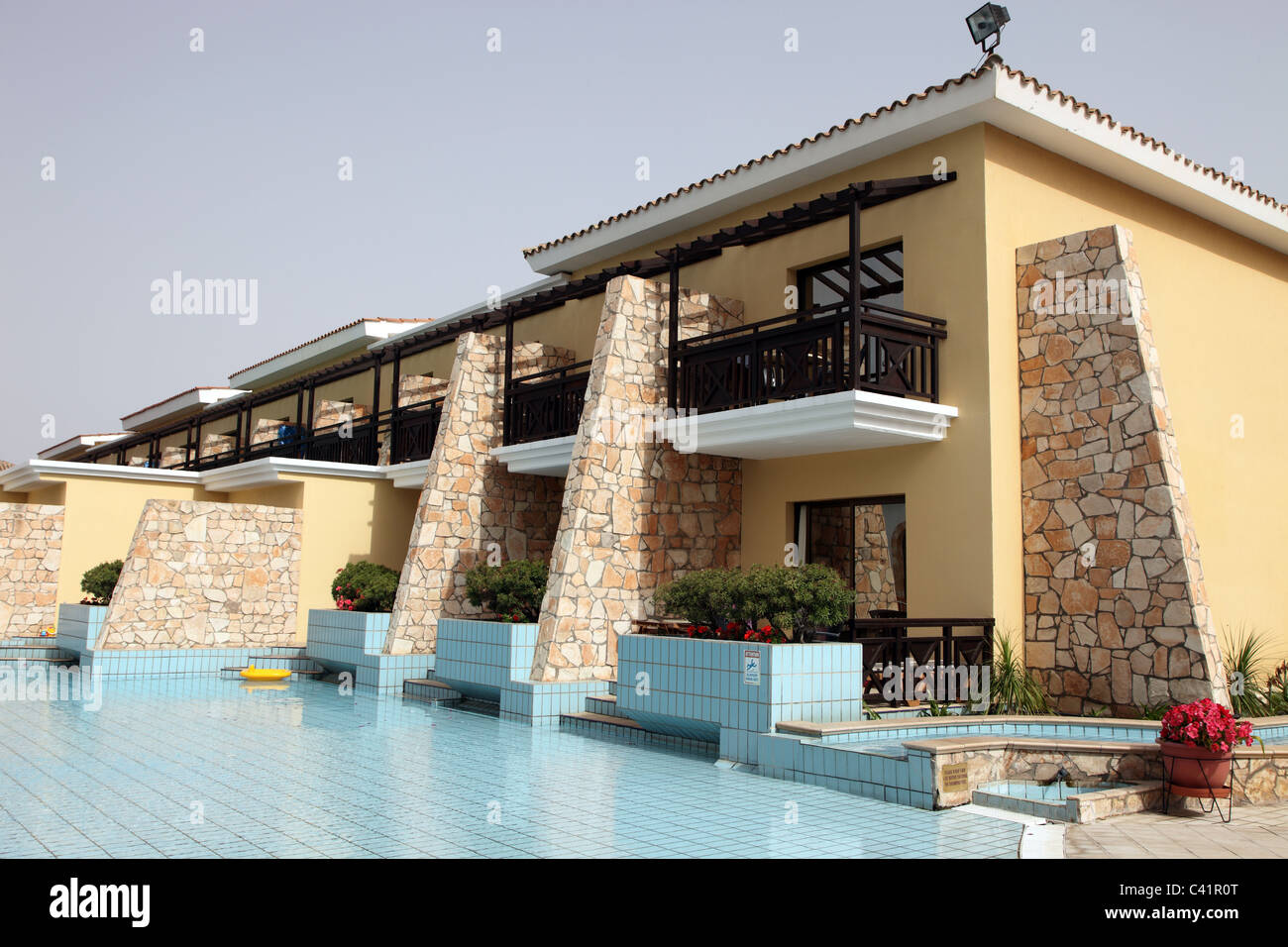 poolside hotel room, Aeneas Hotel, Ayia Napa, Cyprus Stock Photo