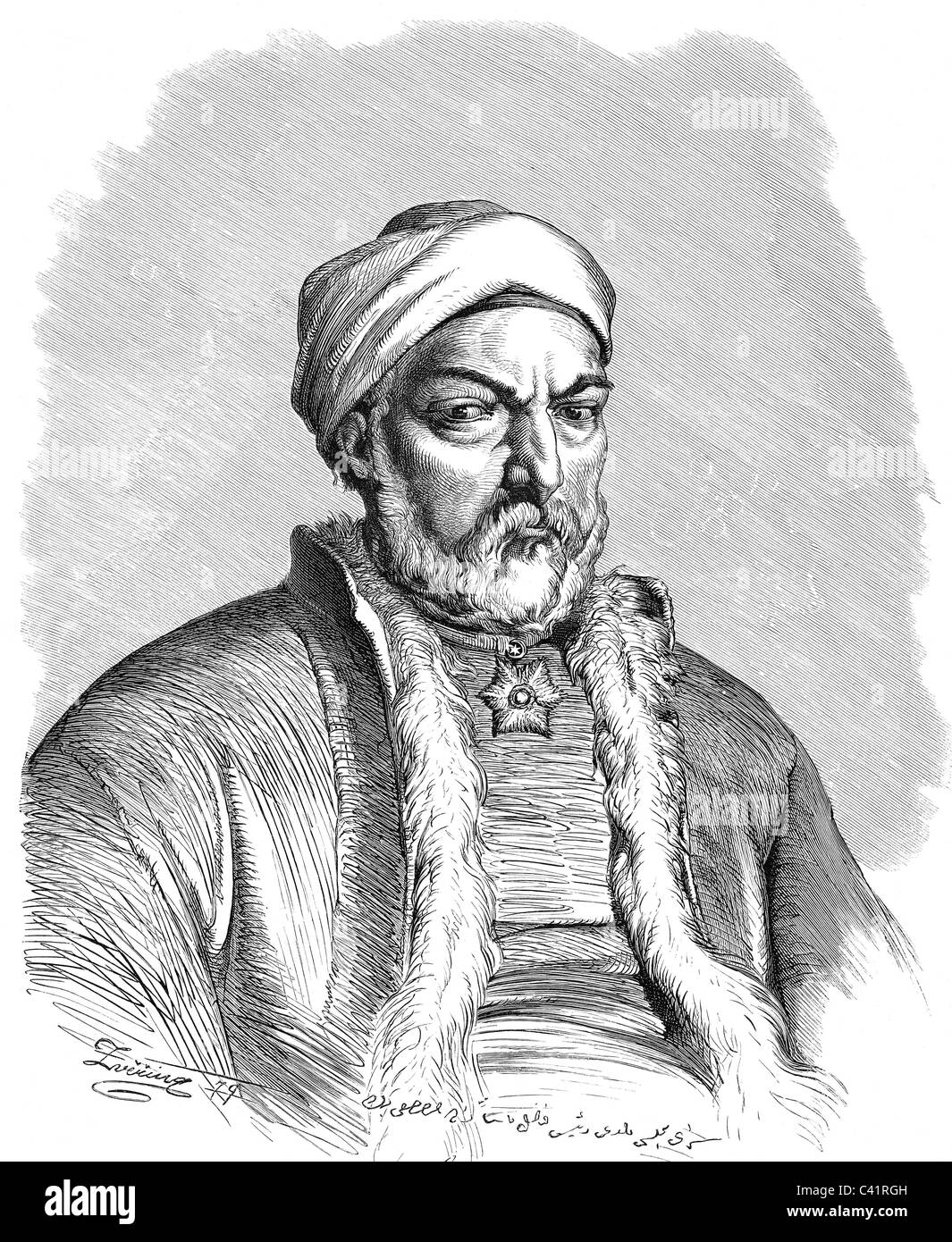 Pasic, Mustafa Beg, Bosnian diplomat, wood engraving after drawing by Franz Zverina from 1879, Stock Photo