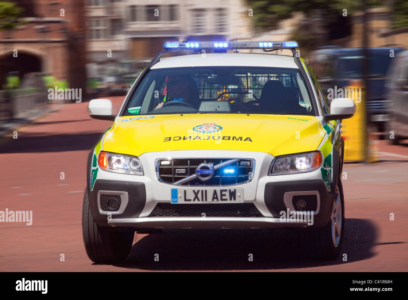 Emergency Ambulance speeding to an accident Stock Photo