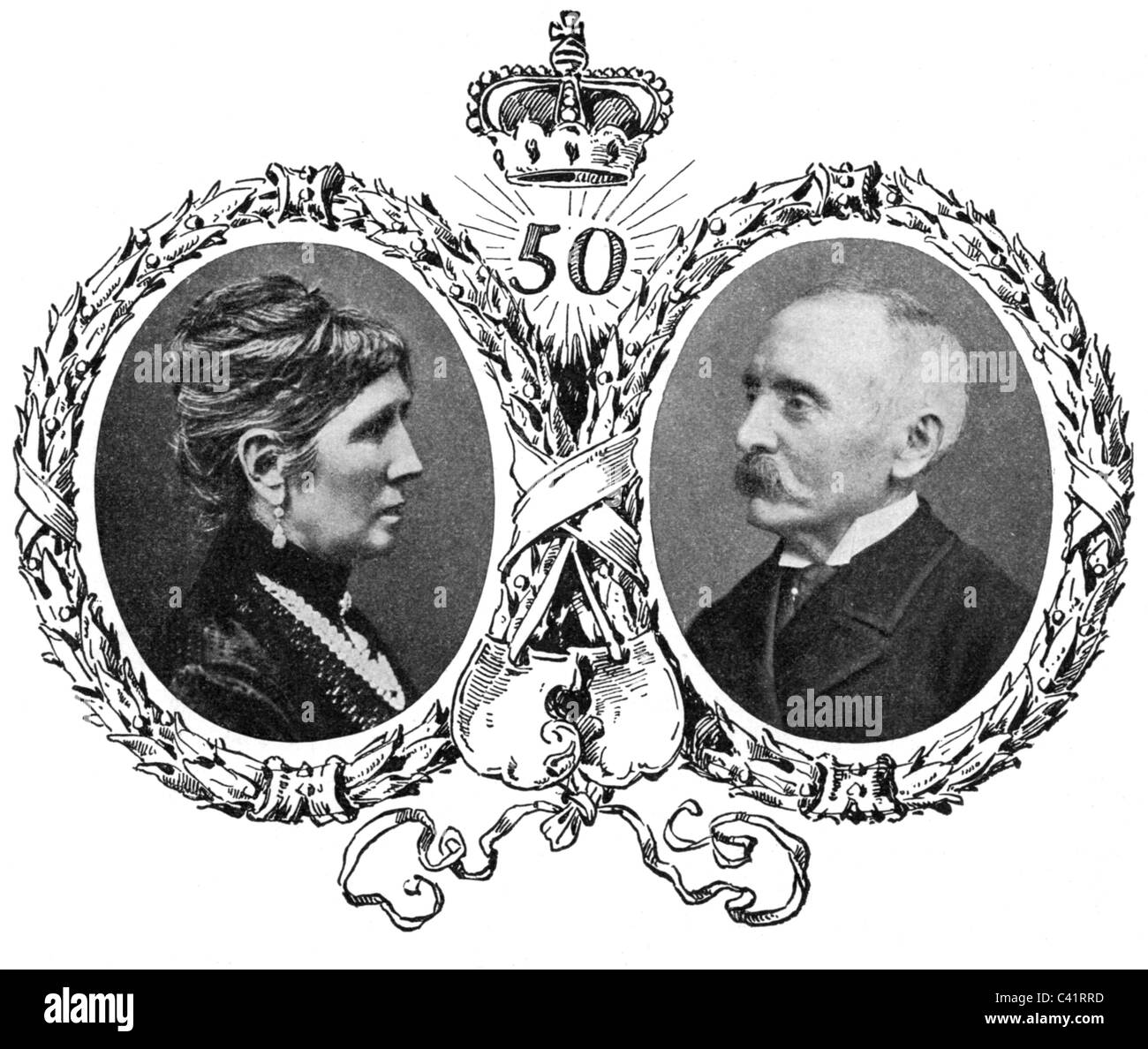 Hohenlohe-Schillingfuerst, Chlodwig Prince of, 31.3.1819 - 6.7.1901, German politician, with wife Marie, 1897, , Stock Photo