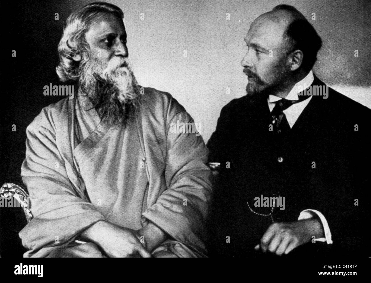 Rabindranath Tagore, 7.5.1861 - 7.8.1941, Indian author / writer, visit to Germany, with Hermann count Keyserling, 1926, , Stock Photo