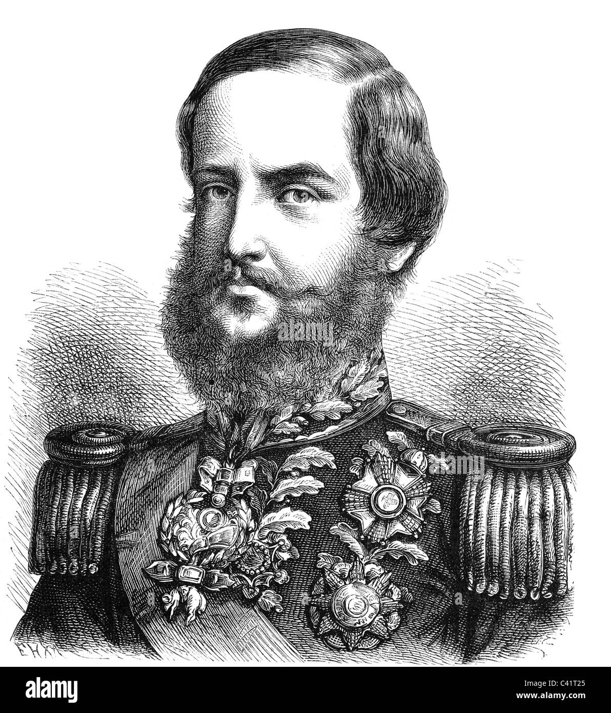 Pedro II, 2.12.1825 - 5.12.1891, Emperor of Brazil 7.4.1831 - 15.11.1889, portrait, wood engraving, 19th century, Stock Photo