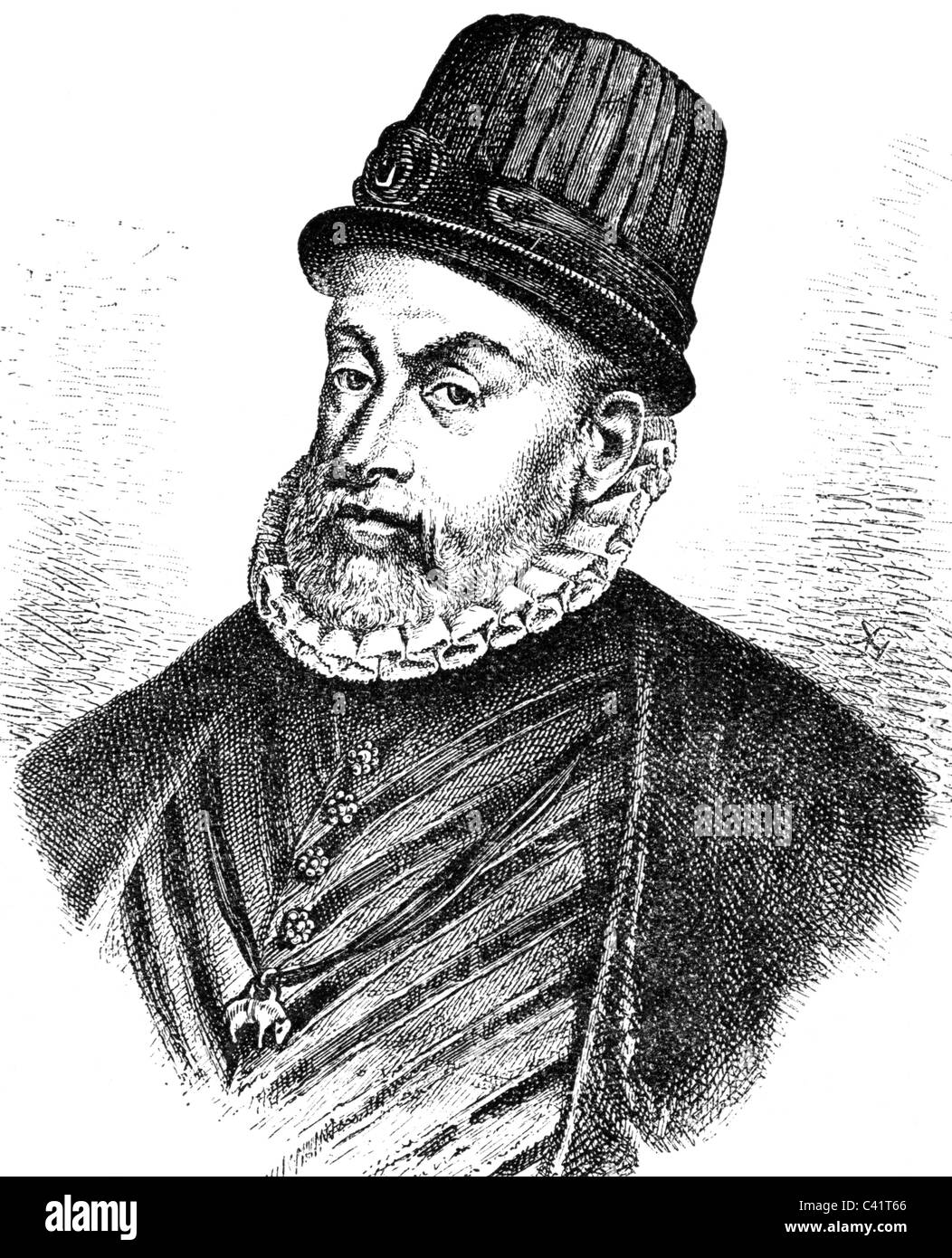 Philip II, 21.5.1527 - 13.9. 1598, King of Spain 16.1.1556 - 13.9.1598, portrait, wood engraving, 19th century,  , Stock Photo
