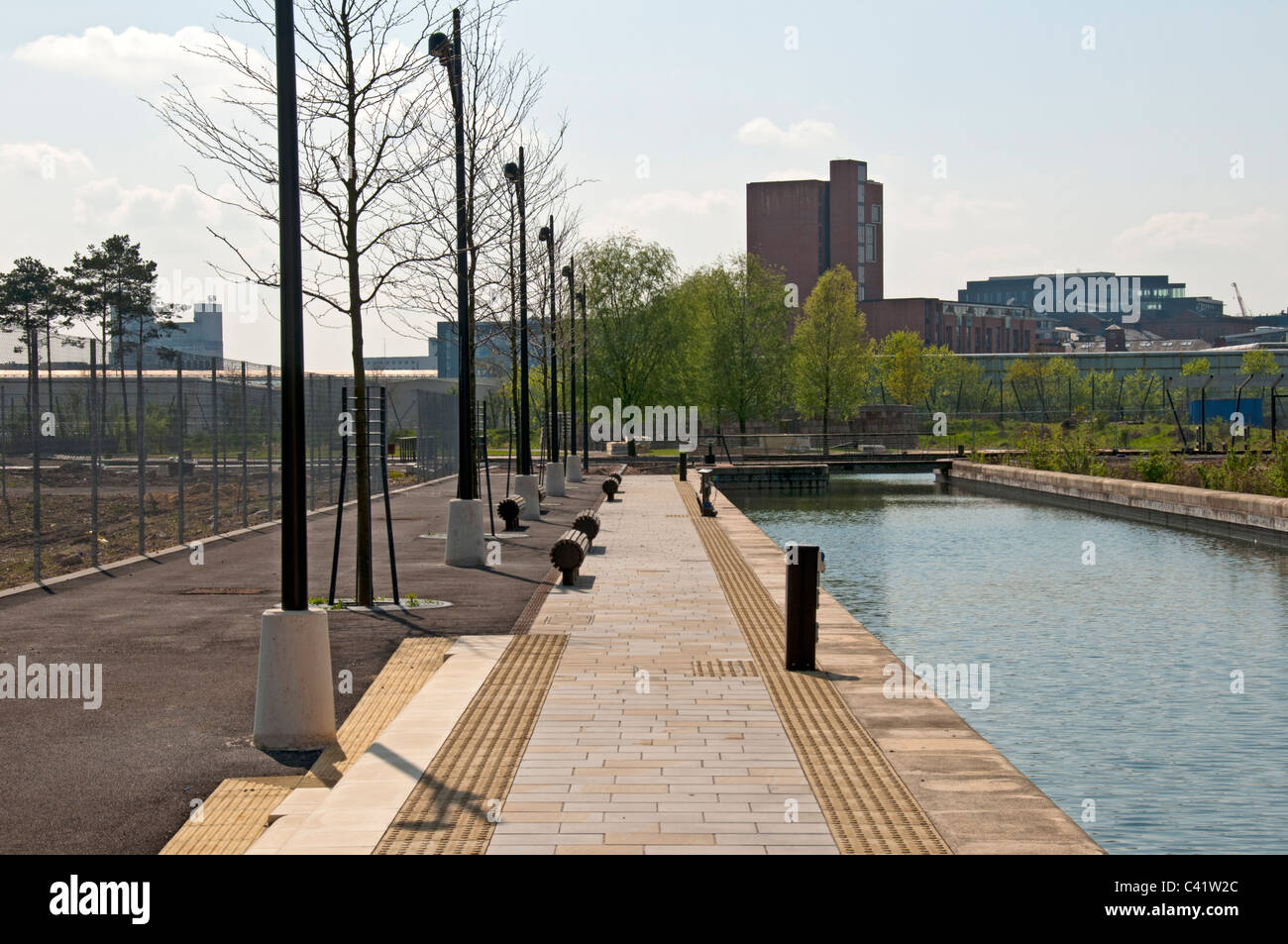 The 'Cotton Field' public realm area of the New Islington regeneration scheme, nearing