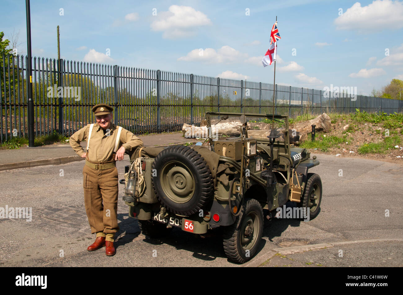 Ford Willys MB US Army Jeep, c1941-5, at a WW2 parade, Miles Platting, Manchester, England, UK Stock Photo