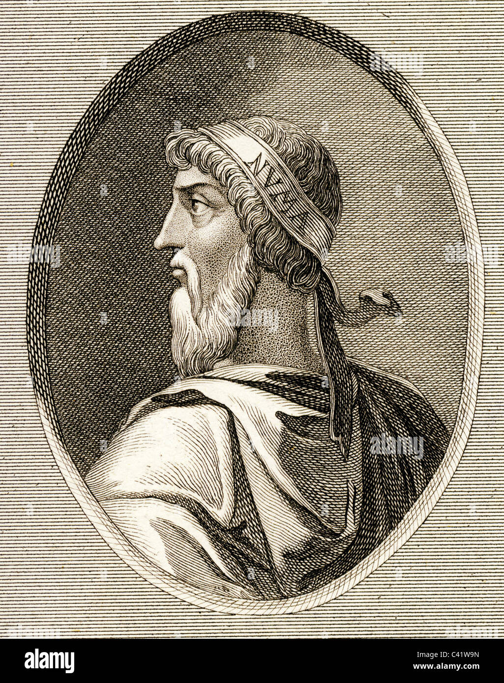 Numa Pompilius, alleged 753 - 673 BC, King of Rome 717 - 673 BC, portrait, copper engraving, 18th century, , Artist's Copyright has not to be cleared Stock Photo