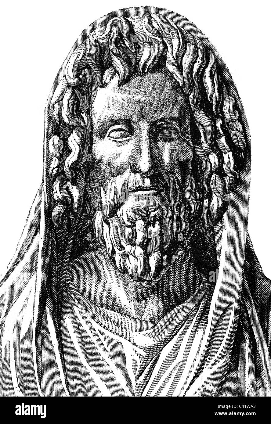 Numa Pompilius, alleged 753 - 673 BC, King of Rome 717 - 673 BC, portrait, ancient bust, wood engraving, Villa Albani, Rome, wood engraving, 19th century, , Stock Photo