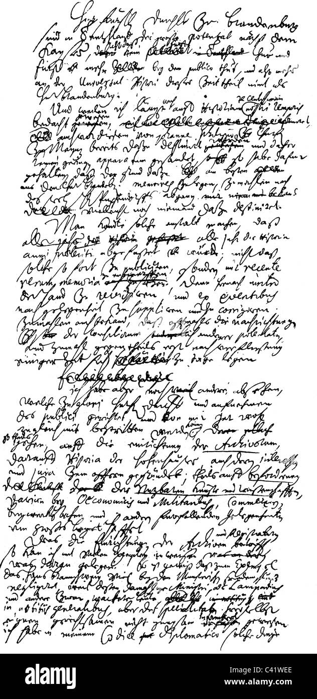 Leibniz, Gottfried Wilhelm, 1.7.1646 - 14.11.1716, German polymath, handwriting, draft fort a letter to a Brandenburg statesman, 1694 or 1695, front, , Stock Photo