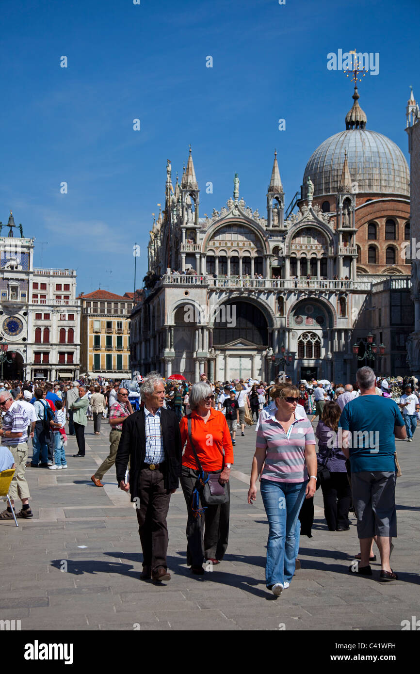 Venice tourists in St Mark's Square Italy Europe Stock Photo