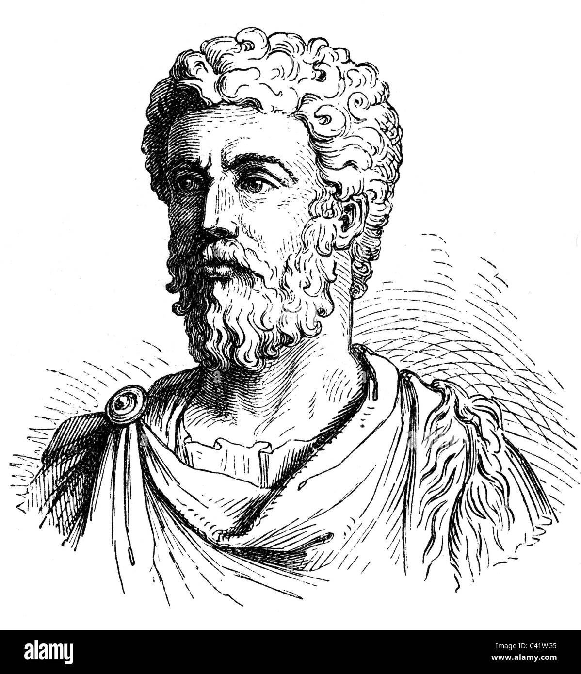 Marcus Aurelius Antoninus, 26.4.121 - 17.3.180, Roman Emperor 7.3.161 - 17.3.180, portrait, wood engraving, 19th century, , Stock Photo