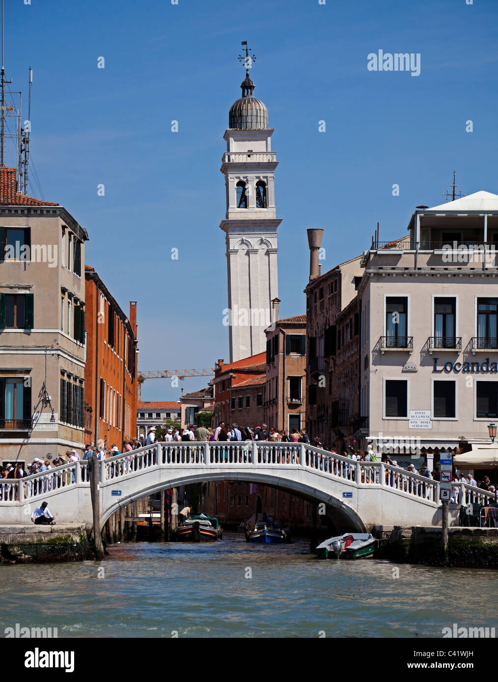 Venice The greek Orthodox Cathedral of San dei Greci leaning tower Italy Europe Stock