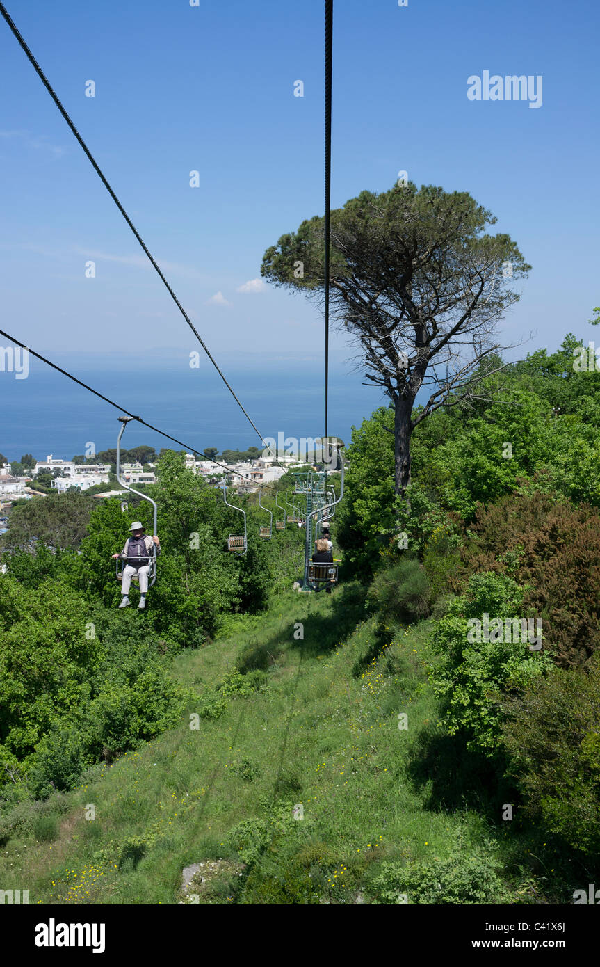 Descending on the chair lift from Mount Solaro to Anacapri Stock Photo
