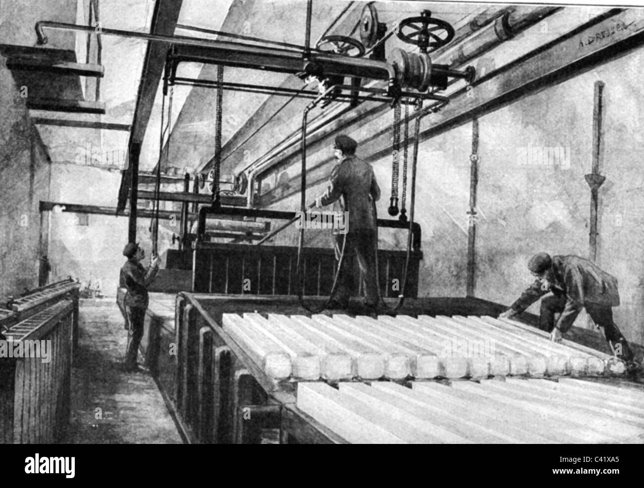 industry, ice, production of crystal ice, wood engraving, late 19th