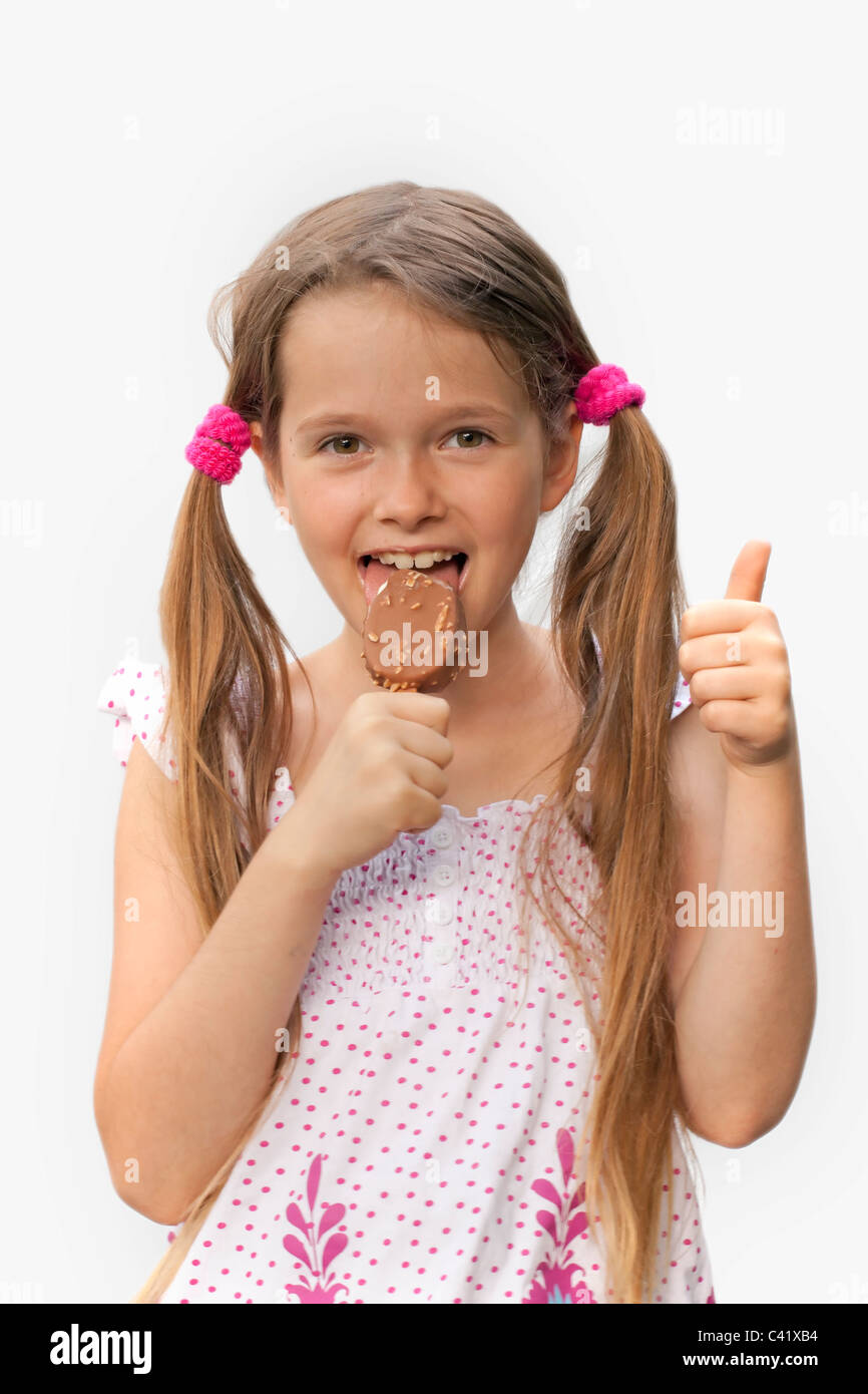 7 year old girl with ice cream Stock Photo