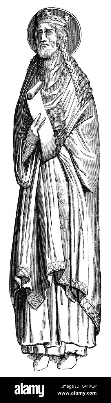Chlothar I, circa 500 - 561, King of the Franks, full length, wood engraving, 19th century, after a statue ascribed to him at the Church of Saint-GErman des Pres, Paris, 12th century, Stock Photo