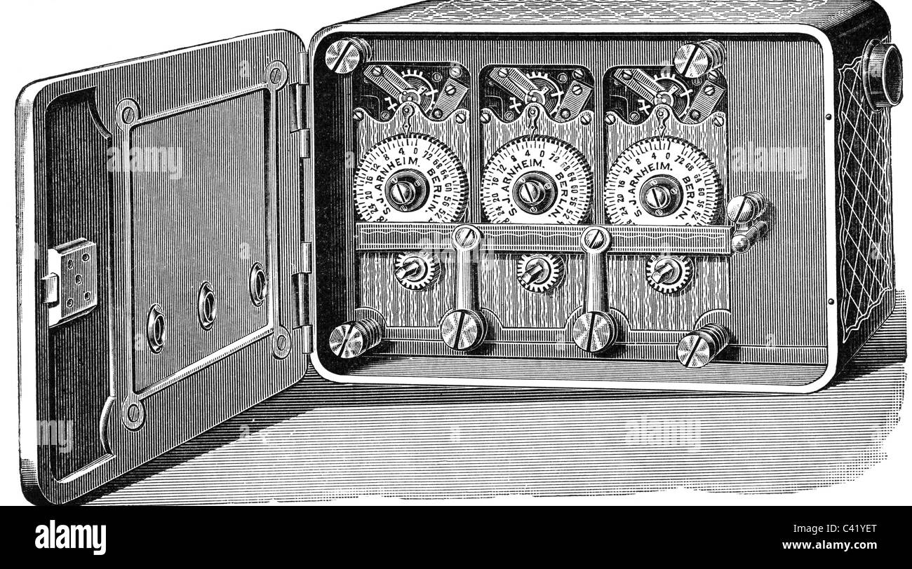 technics, locks, time lock, chronographe, wood engraving, Germany, 2nd