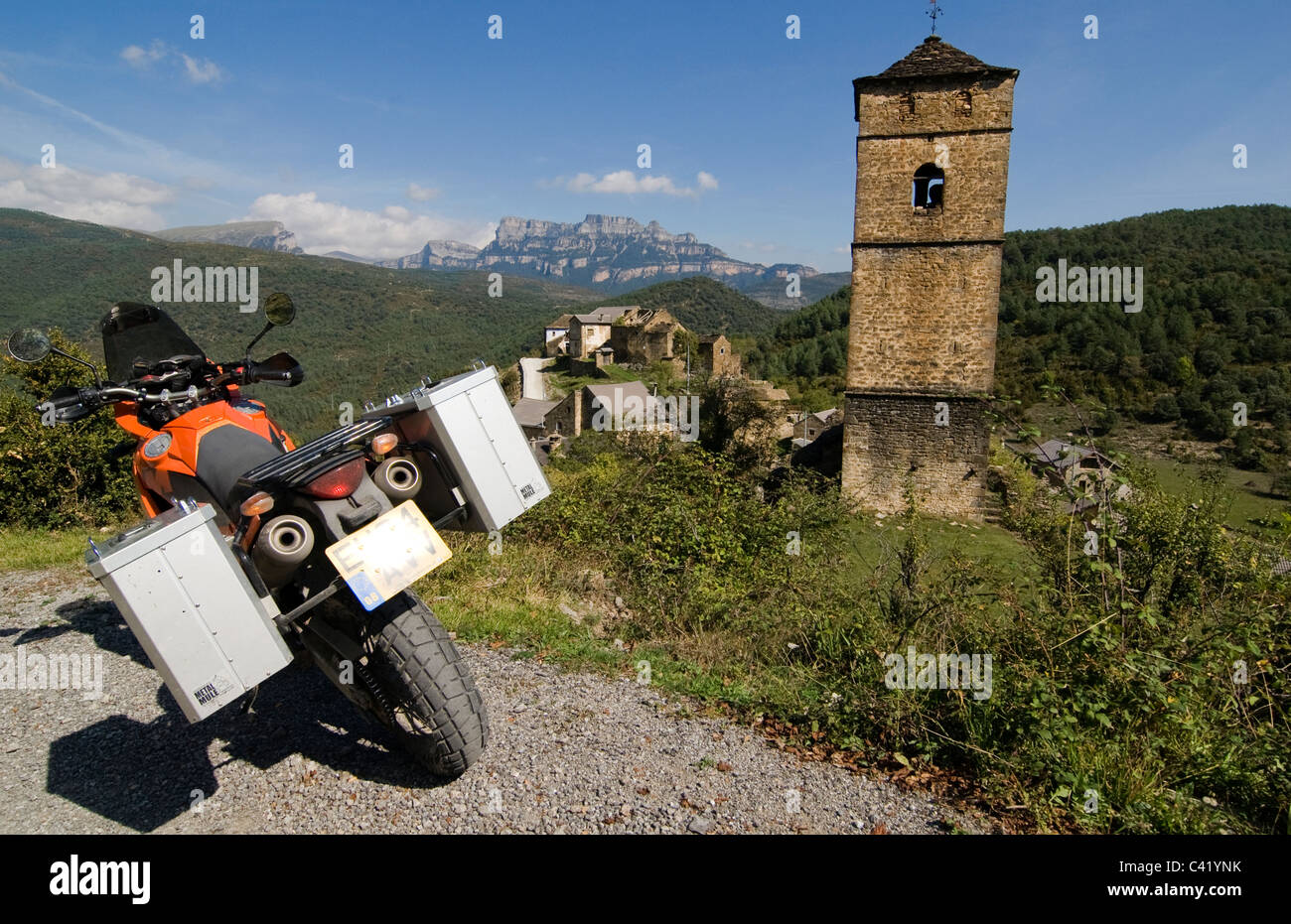 Motorcycle touring in the pyrenees near Yeba, Spain. Rider view Stock