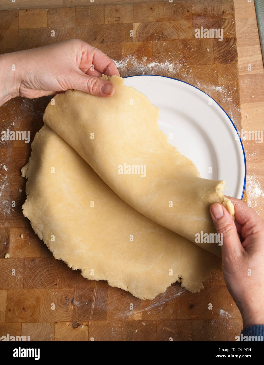 Preparing a pastry case for blind baking UK Stock Photo Alamy