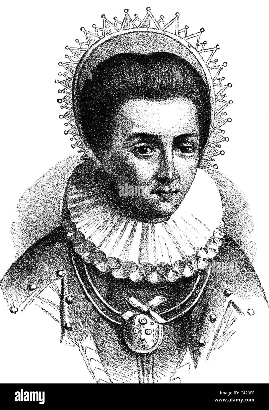 Anna, 3.7.1576 - 30.8.1625, Electress consort of Brandenburg 18.7.1608 - 23.12.1619, portrait, wood engraving, 19th century, Stock Photo