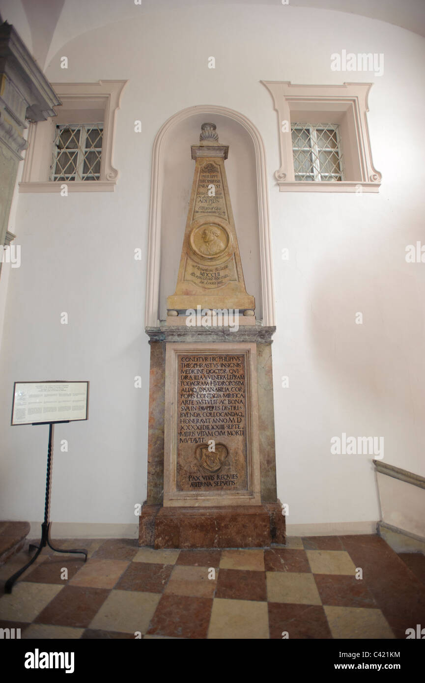 grave of Paracelsus at the cemetery of church St. Sebastian in city Salzburg, Austria Stock Photo