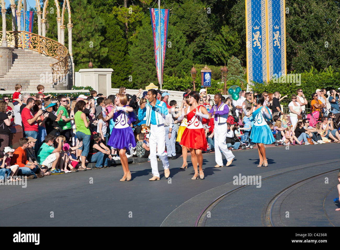 Dancers performing in "A Dream Come True" parade at the Magic Kingdom