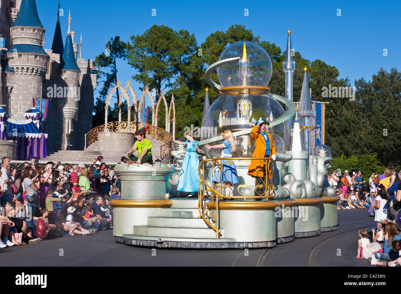 Disney characters ride a float in 'A Dream Come True' parade at the Magic Kingdom in Disney World, Kissimmee, Florida Stock Photo