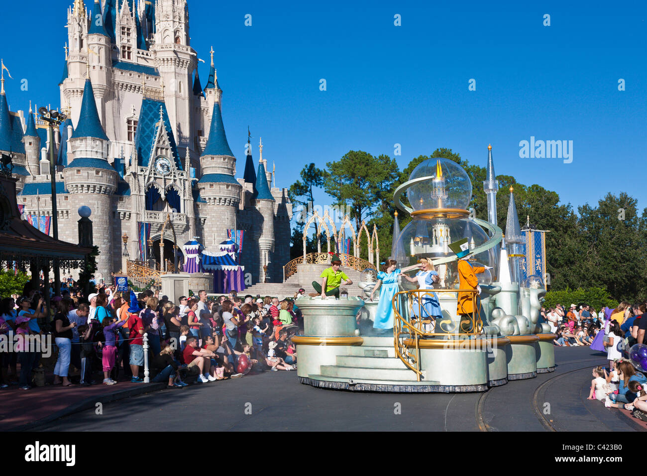 Disney characters ride a float in 'A Dream Come True' parade at the Magic Kingdom in Disney World, Kissimmee, Florida Stock Photo