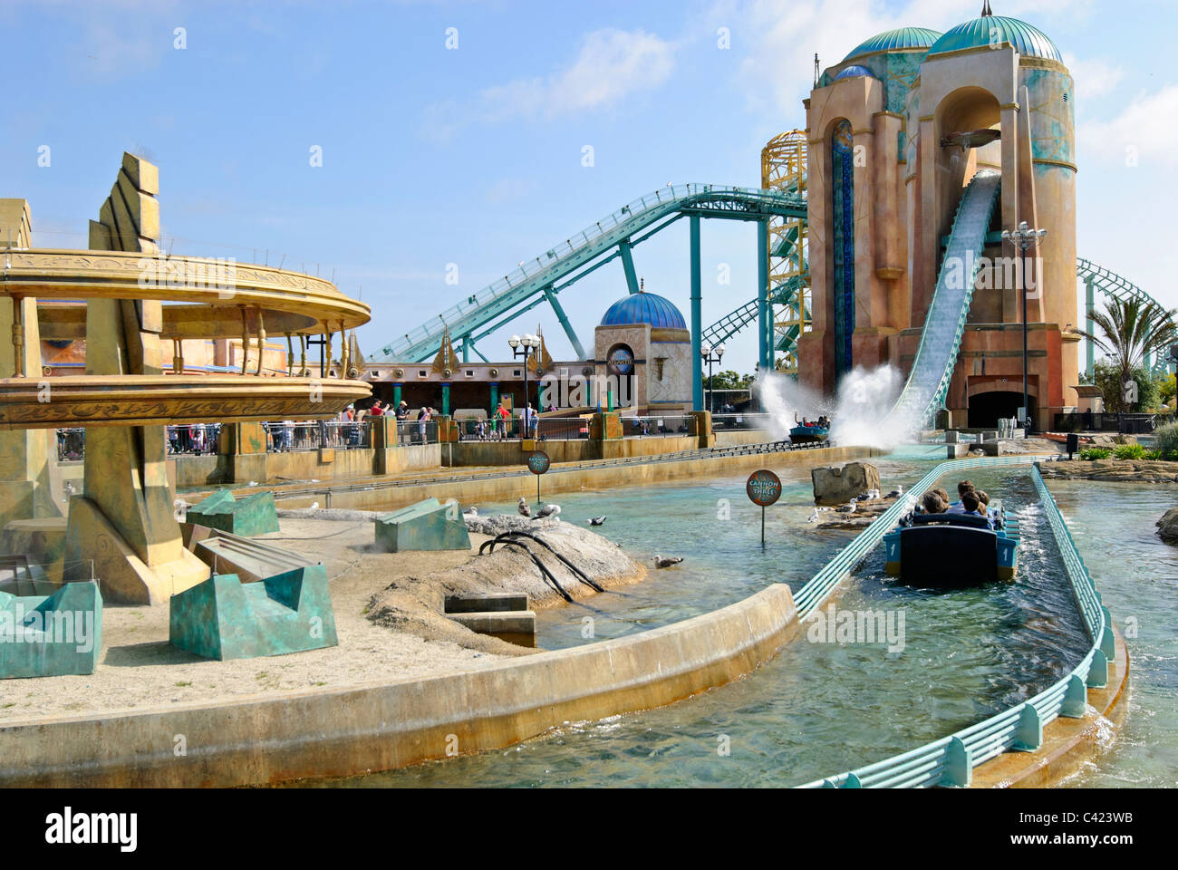 Journey to Atlantis, a combination roller coaster and splashdown ride at SeaWorld. Stock Photo