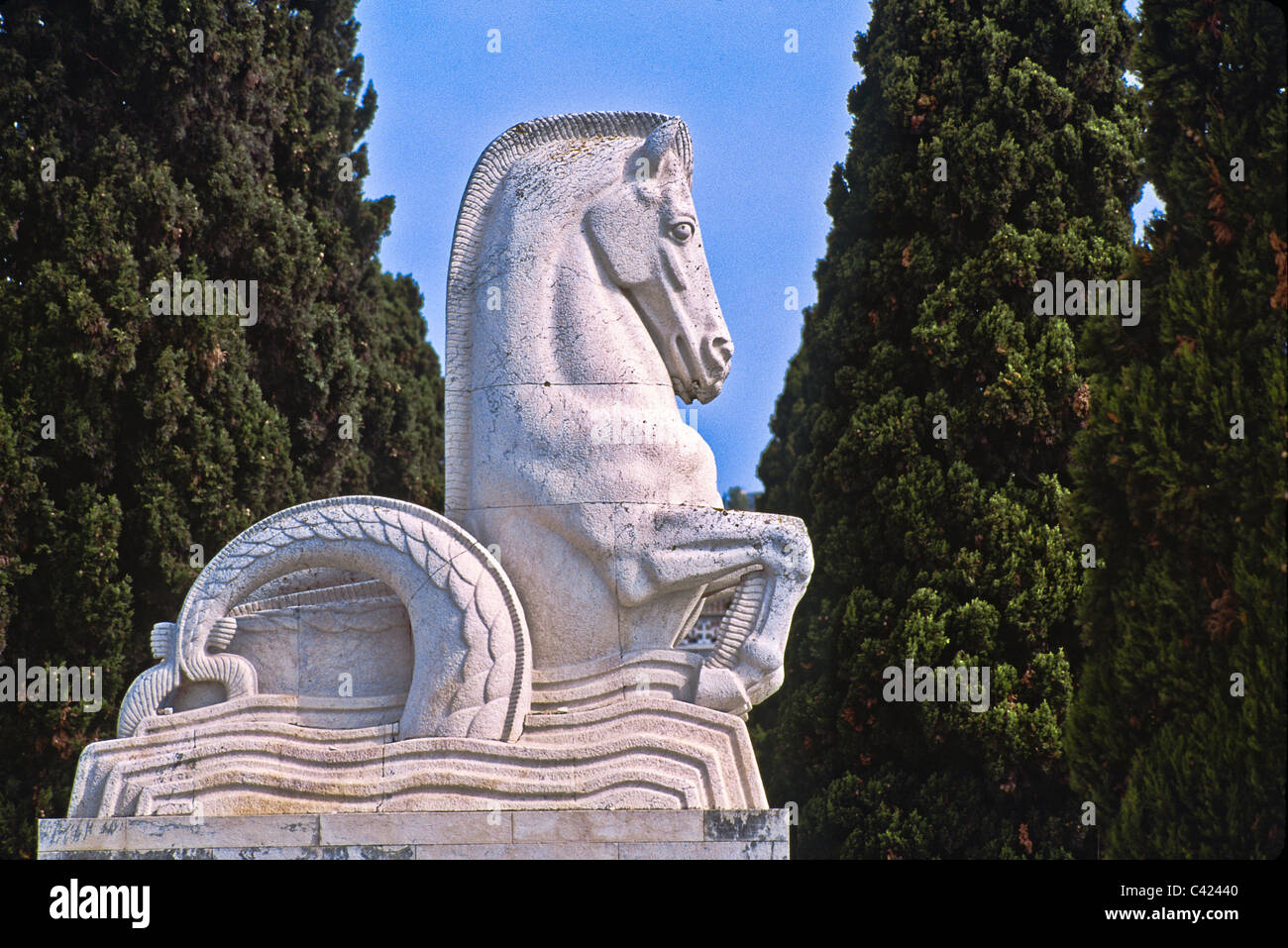 Statue of two horses abreast in Belem area of Lisbon, Portugal Stock ...