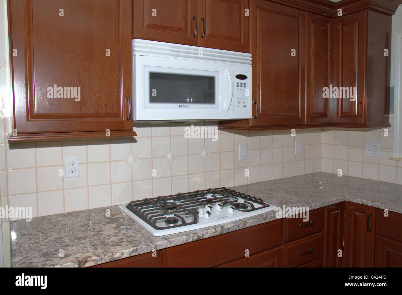 New Cherry Cabinets Granite Counter Tops And Ceramic Tile Floor