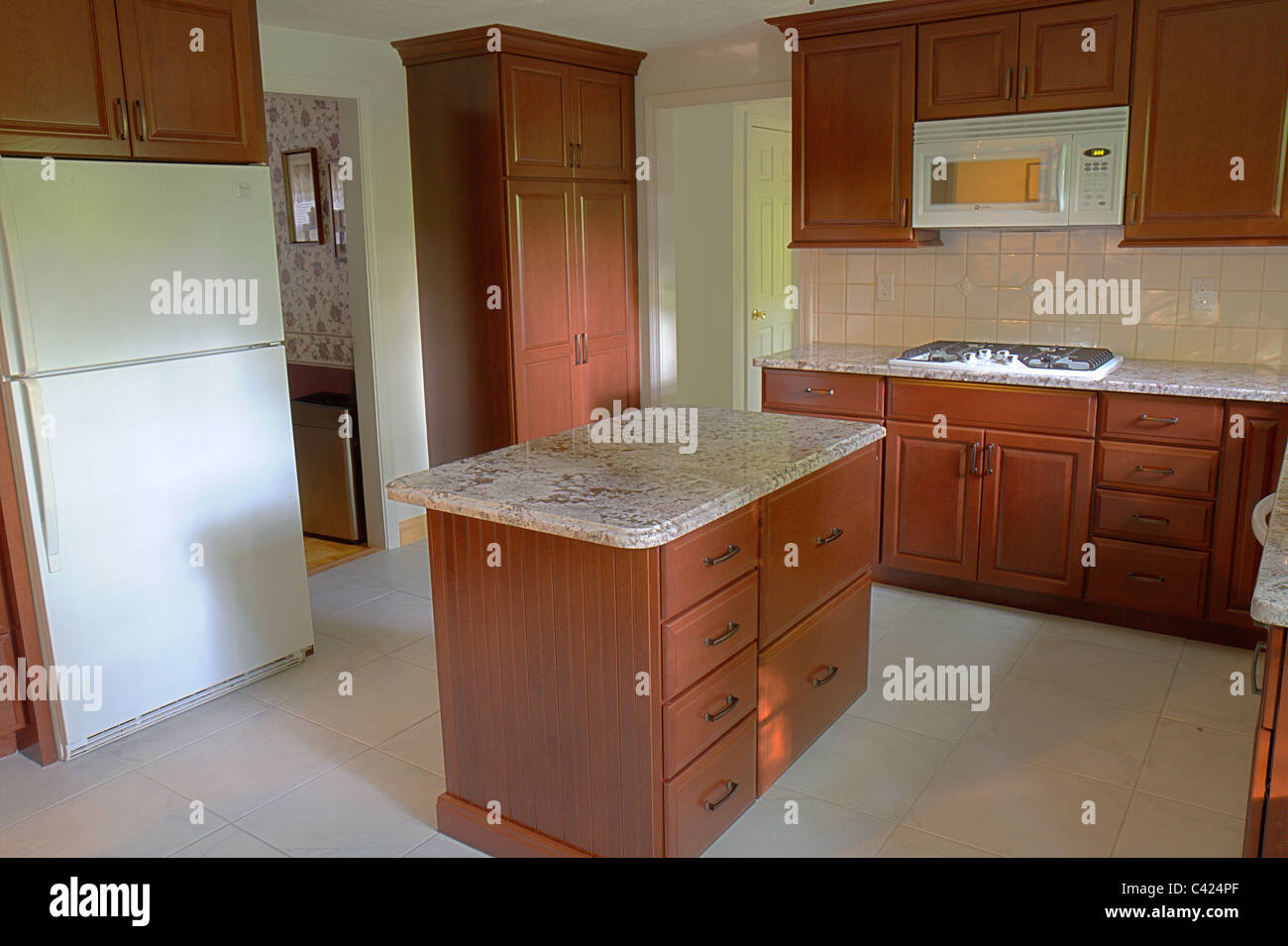 New Cherry Cabinets Granite Counter Tops And Ceramic Tile Floor