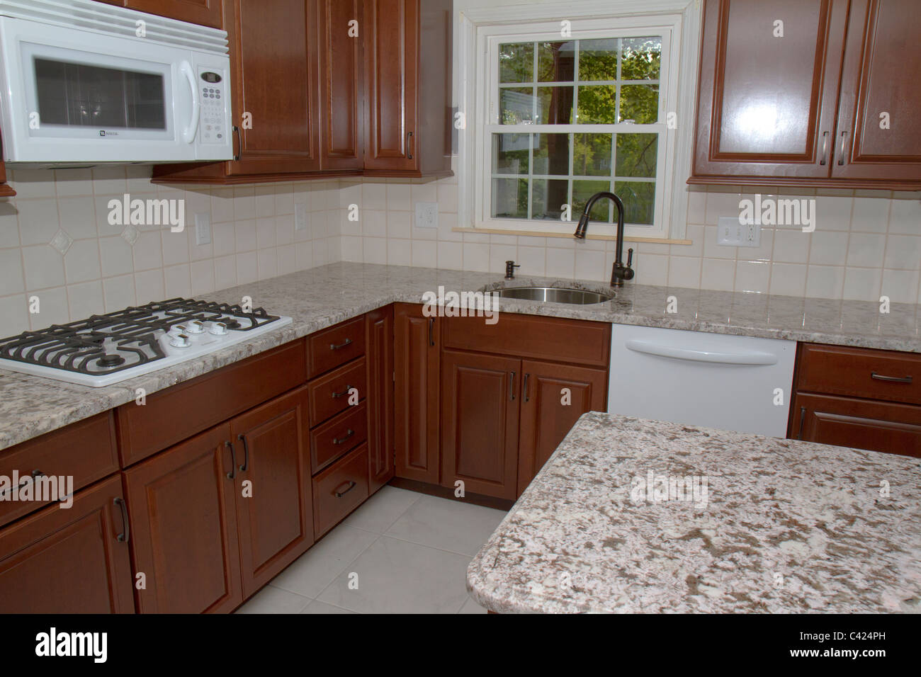 New Cherry Cabinets Granite Counter Tops And Ceramic Tile Floor