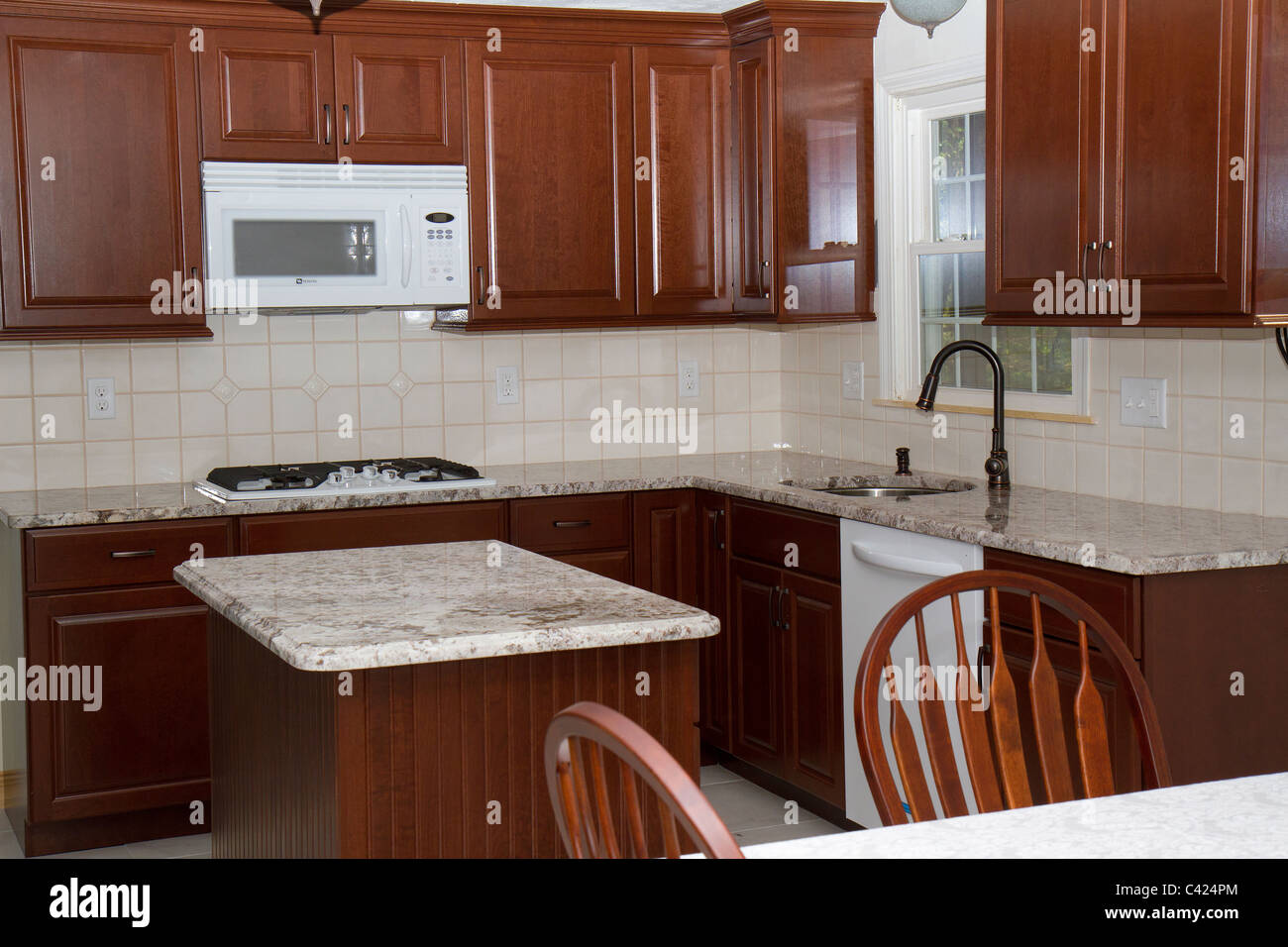 New Cherry Cabinets Granite Counter Tops And Ceramic Tile Floor