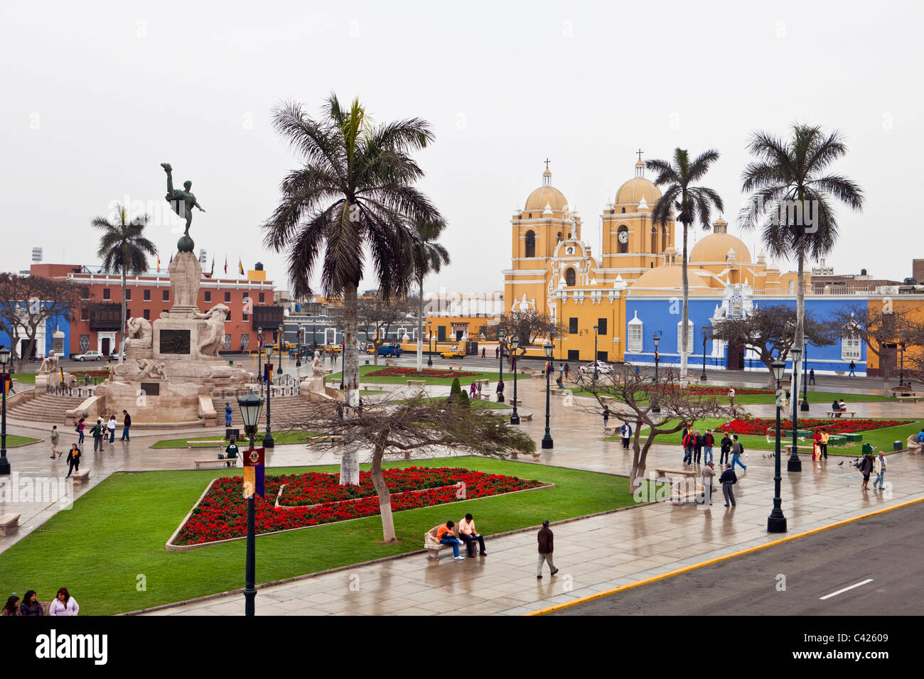Peru, Trujillo, Plaza de Armas, Cathedral. Stock Photo