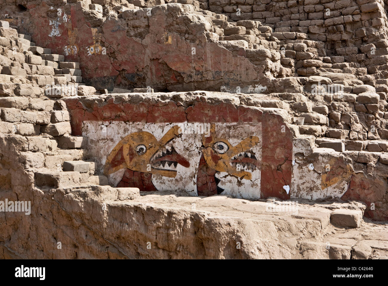 Excavation, conservation and restoration of reliefs and murals. Feline motif. Stock Photo