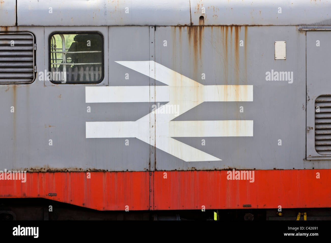 Rusting diesel locomotive showing the British Rail logo Stock Photo