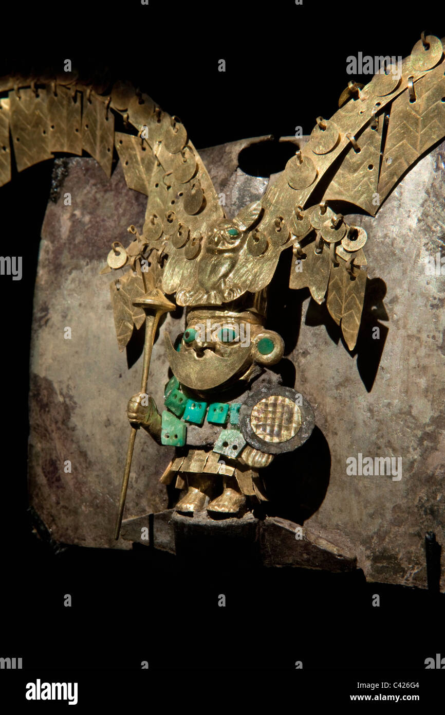 Ornaments found in tomb of Lord of Sipan. This nose ornament was the most exquisite jewel of the Old Lord of Sipan. Stock Photo