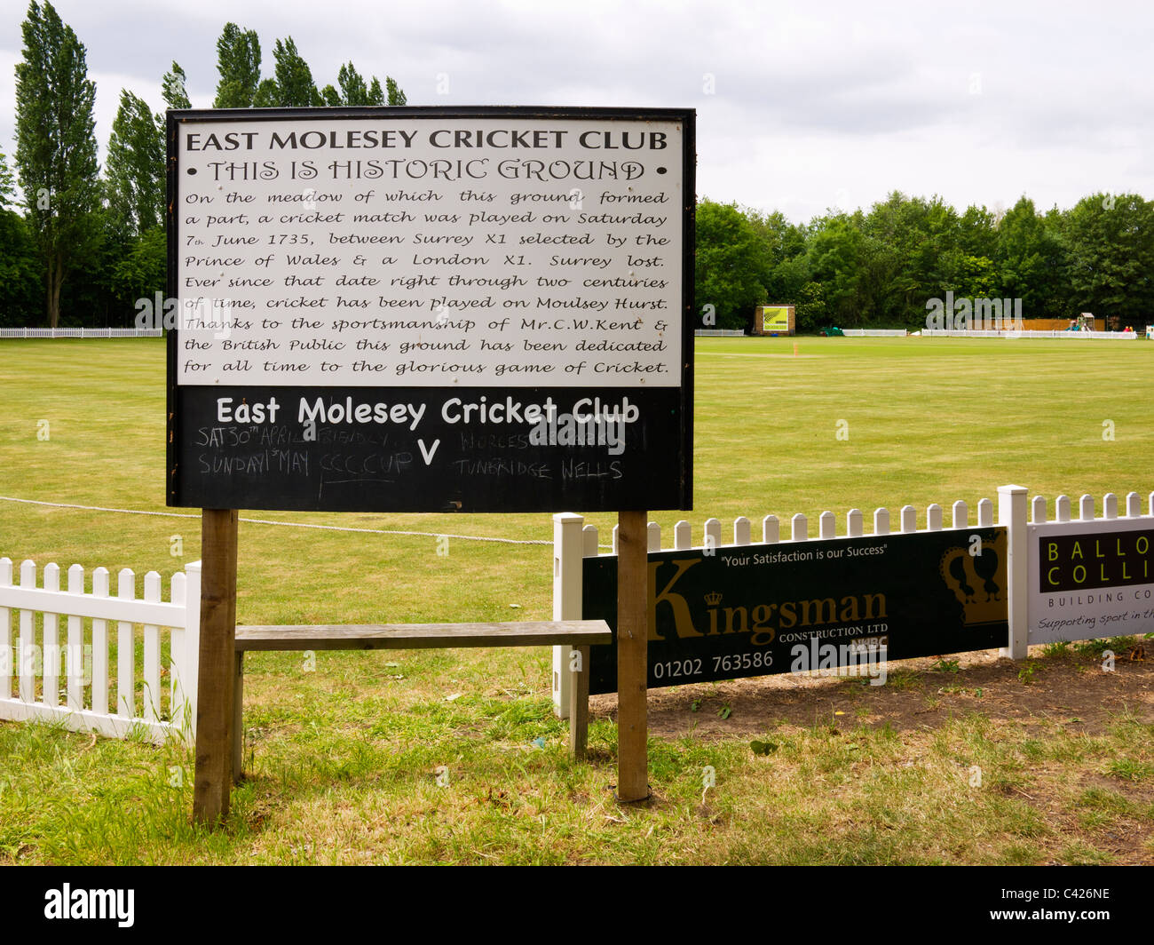 Interpretive sign at East Molesey Cricket Club, :London, England Stock Photo