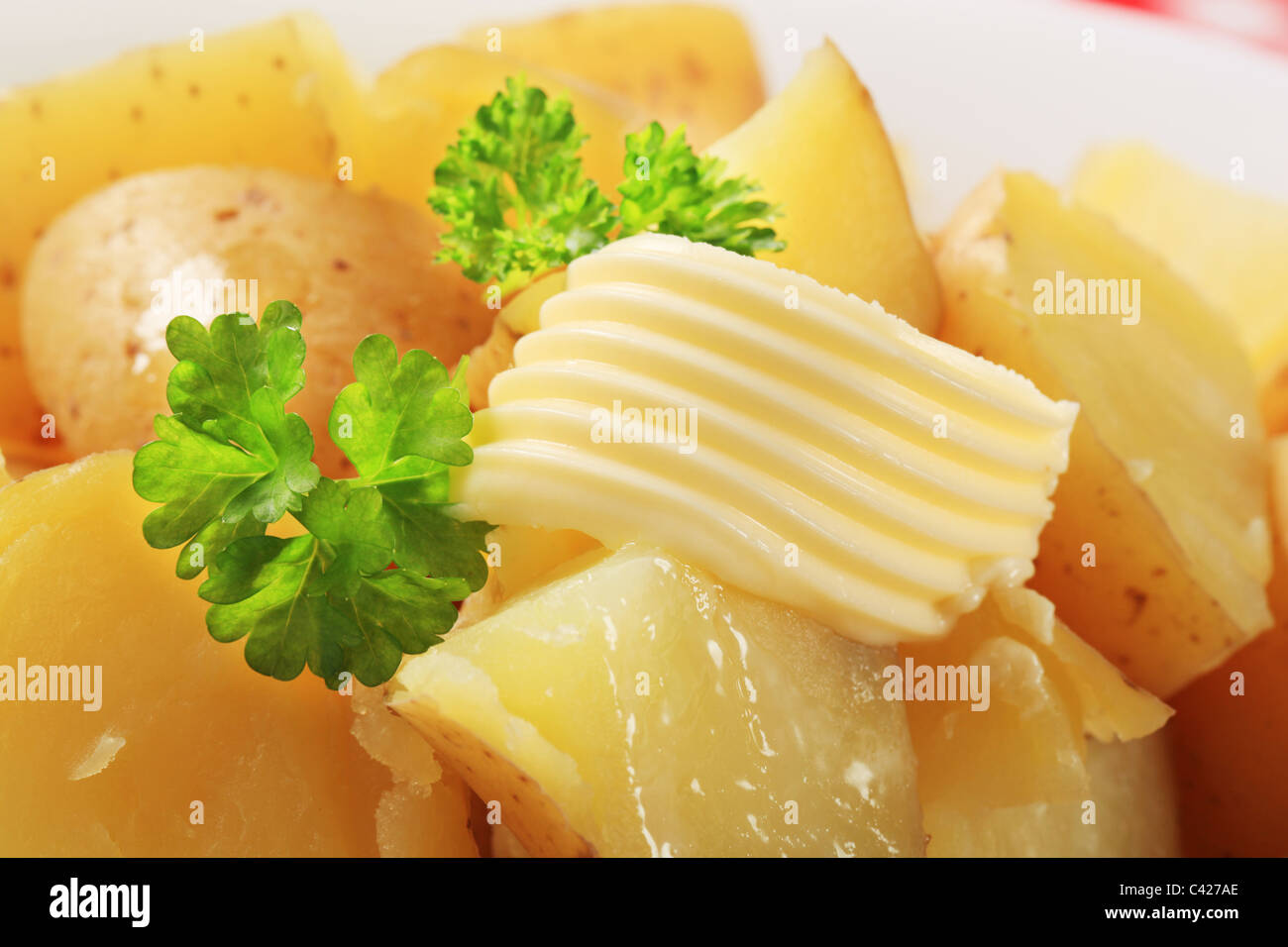 Bowl of potatoes boiled unpeeled - detail Stock Photo