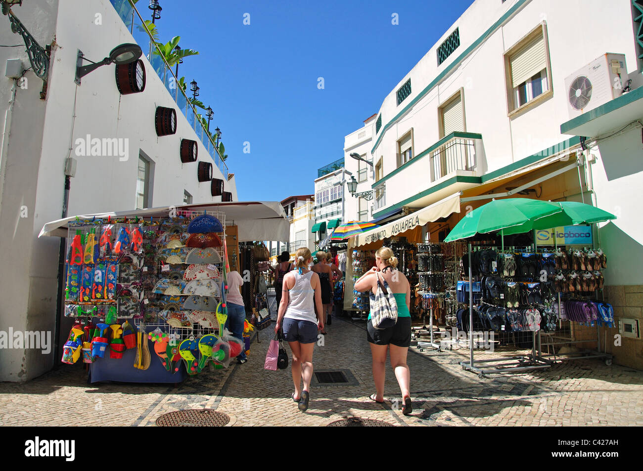 Street market stalls, Old Town, Albufeira, Albufeira Municipality Stock