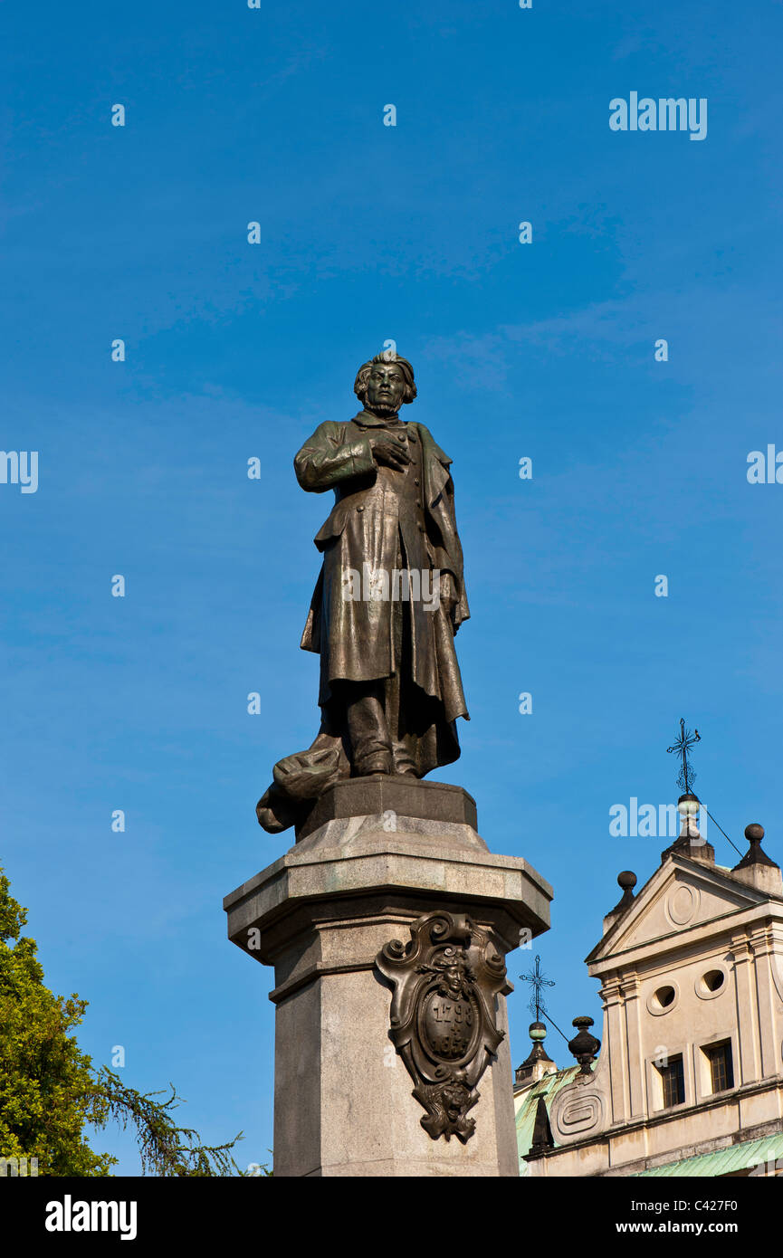 Monument to Adam Mickiewicz on Krakowskie Przedmiescie, Warsaw, Poland Stock Photo