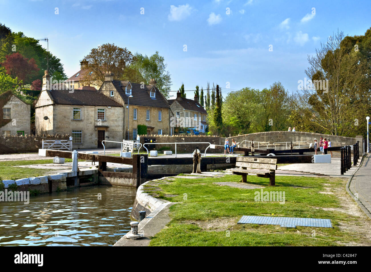 Busy  Spring, early summer canal scene on the Kennet and avon canal taken at Bradford on Avon, Wiltshire, England, uk Stock Photo