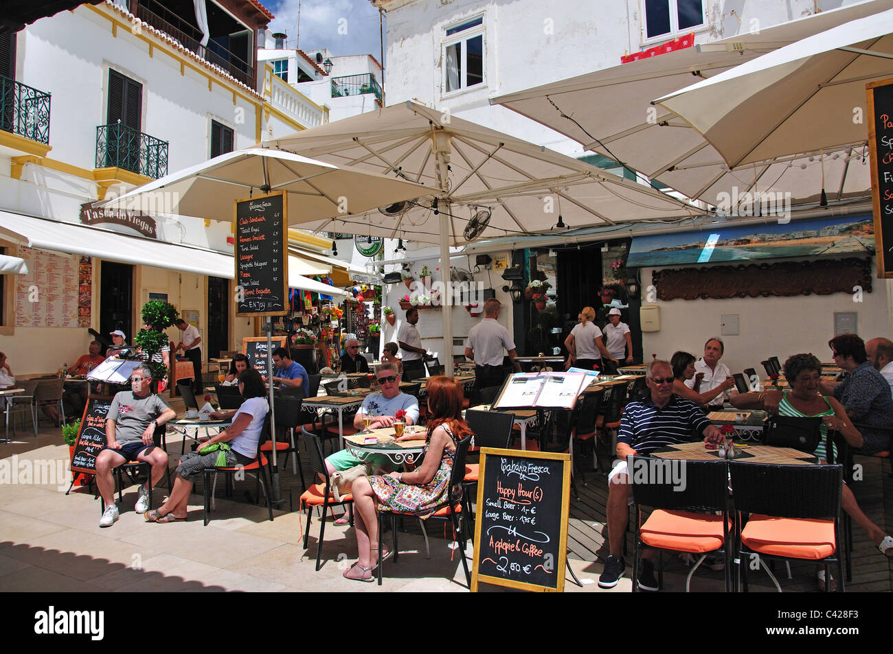 Outdoor restaurants on beachfront, Old Town, Albufeira, Albufeira Stock